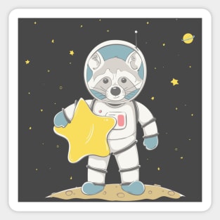 Lovely cute raccoon astronaut hold the star Sticker